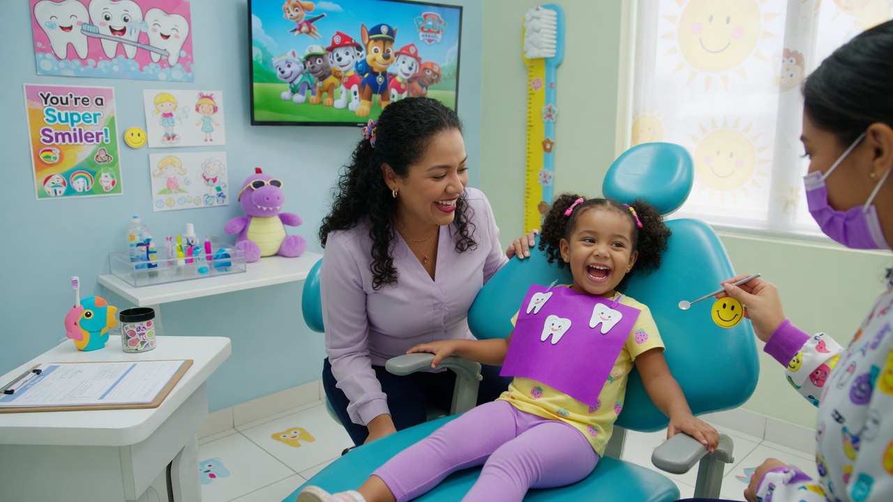 Elena taking toddler Sofia to the dentist